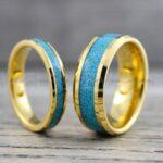 Turquoise Rings, Turquoise Wedding Rings, Turquoise Wedding Bands, Yellow Gold Wedding Rings, Yellow Gold Tungsten Band, Gold Tungsten Ring