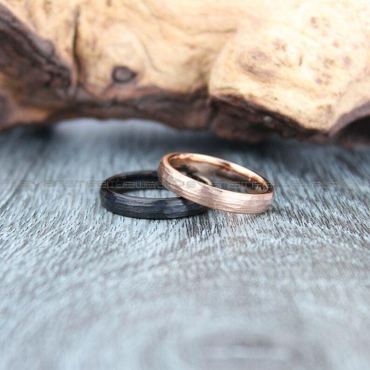 83bbc51fadf235c08bd7dde541a7747f Hammered Rings, Hammered Wedding Rings, Couple Rings, 2 Piece Couple Ring Set, Matching Rings, Black Wedding Rings, Black Wedding Bands - Image 1