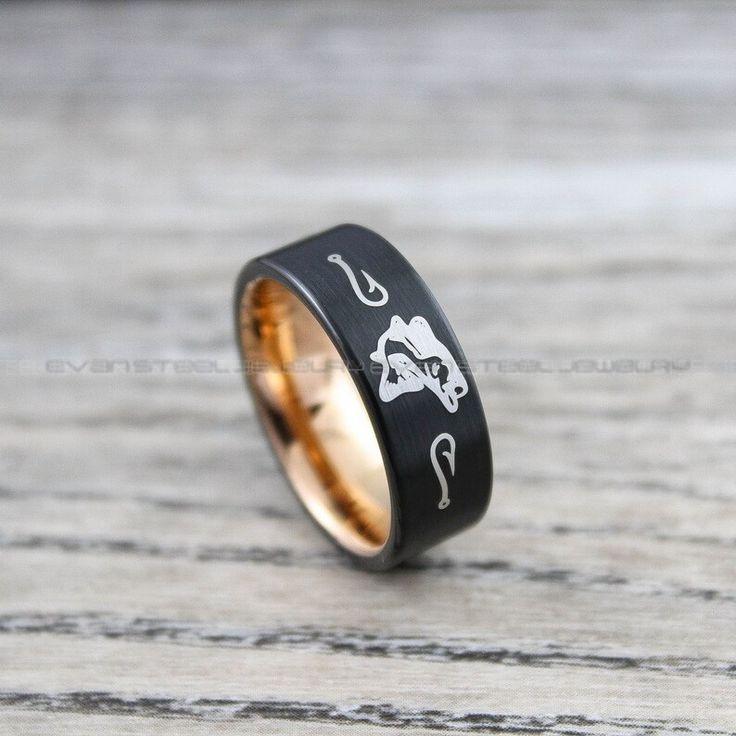 853a1d83d604f5d5053e8538e67fe628 Fishing Ring, Bass Ring, Hunting Ring, Fishing Wedding Ring, Black Wedding Ring, His Wedding Ring, Groom Wedding Ring, Hunting Wedding Ring - Image 1