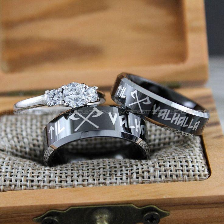 85785aab7e25e41ac2d6ea4a189dae0d Til Valhalla Rings, Vikings Rings, Viking Runes Rings, Couple Set Nordic Rings, Norsemen Rings, Nordic Runes Rings, Black Wedding Bands - Image 1