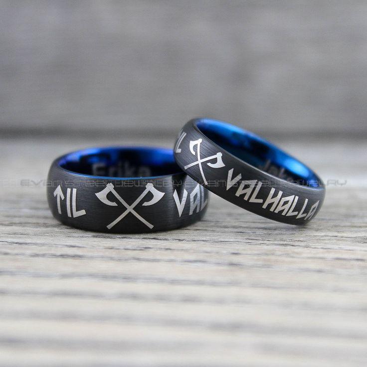 88d23eaa1fc5926588516f761a229131 Til Valhalla Rings, Vikings Rings, Viking Runes Rings, Couple Set Nordic Rings, Norsemen Rings, Nordic Runes Rings, Black Wedding Bands - Image 1