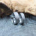 Couple Rings, Matching Wedding Rings, 2 Piece Couple Set Silver Tungsten Bands with Step Edge Matte Finish, Silver Tungsten Wedding Bands