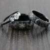 Sun and Moon Rings, Couple Rings, 3 Piece Couple Set Black Tungsten Bands, Matching Wedding Rings, Sun and Moon Wedding Bands, Sun Ring