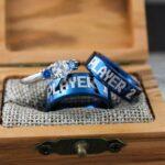 PLAYER 1 PLAYER 2 Rings, Couple Rings, 3 Piece Couple Set Blue Tungsten Bands, Gamer Wedding Rings, Gamer Bands, Blue Tungsten Gamer Rings