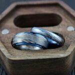 Damascus Steel Rings, Damascus Steel Wedding Rings, 2 Piece Couple Set Black Tungsten Bands - Image 5