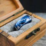 Forest Ring, Mountain Range Ring, Boreal Forest Ring, 8mm Blue Tungsten Ring, Fir Trees Ring, Outdoors Landscape Ring, Bear Ring, Wolf Ring