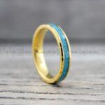 Turquoise Rings, Turquoise Wedding Rings, Turquoise Wedding Bands, Yellow Gold Wedding Rings, Yellow Gold Tungsten Band, Gold Tungsten Ring - Image 9