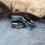 Claddagh Rings, Claddagh Wedding Rings, 2 Piece Couple Set Black Tungsten Bands with Beveled Edge Irish Celtic Knot Claddagh Wedding Bands - Image 4