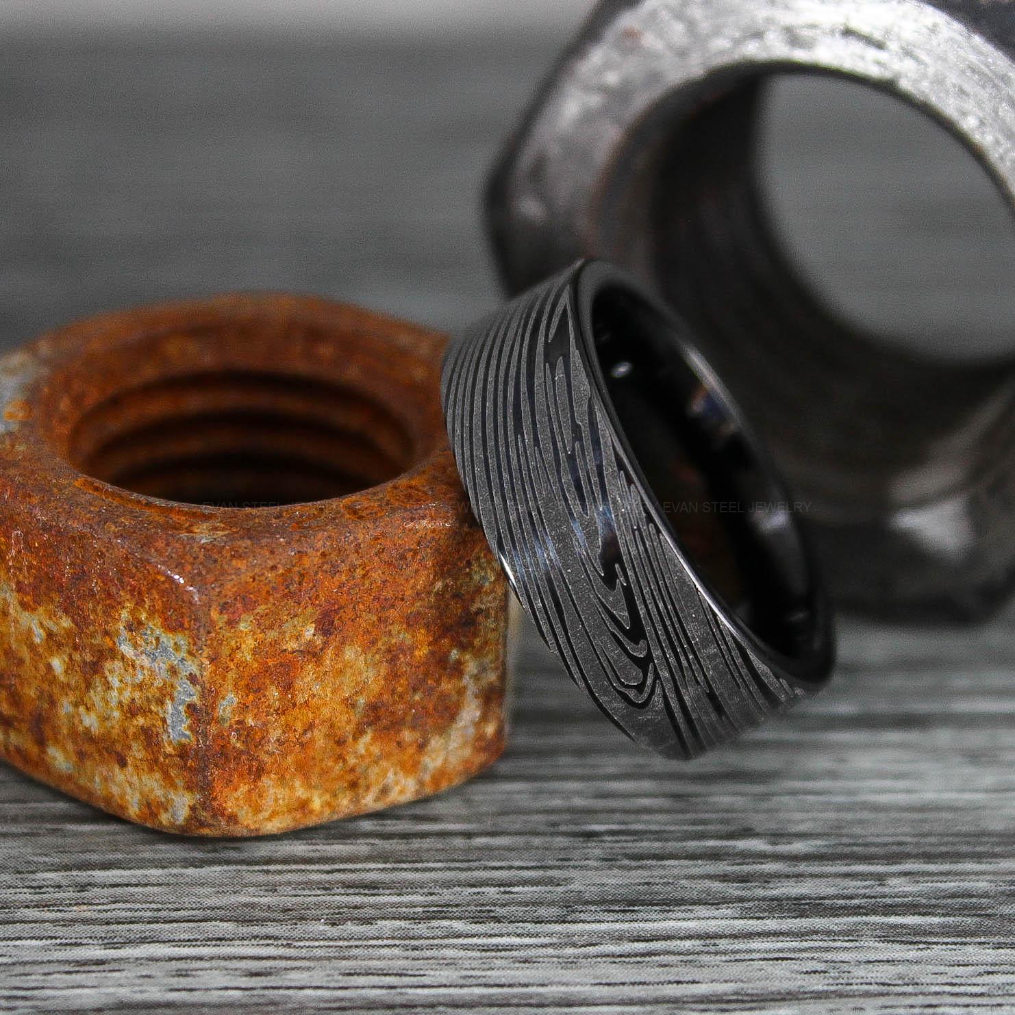 IMG_0338 Damascus Steel Ring, Damascus Steel Wedding Ring, Damascus Steel Wedding Band, Black Wedding Ring, Black Damascus Steel Wedding Ring - Image 1