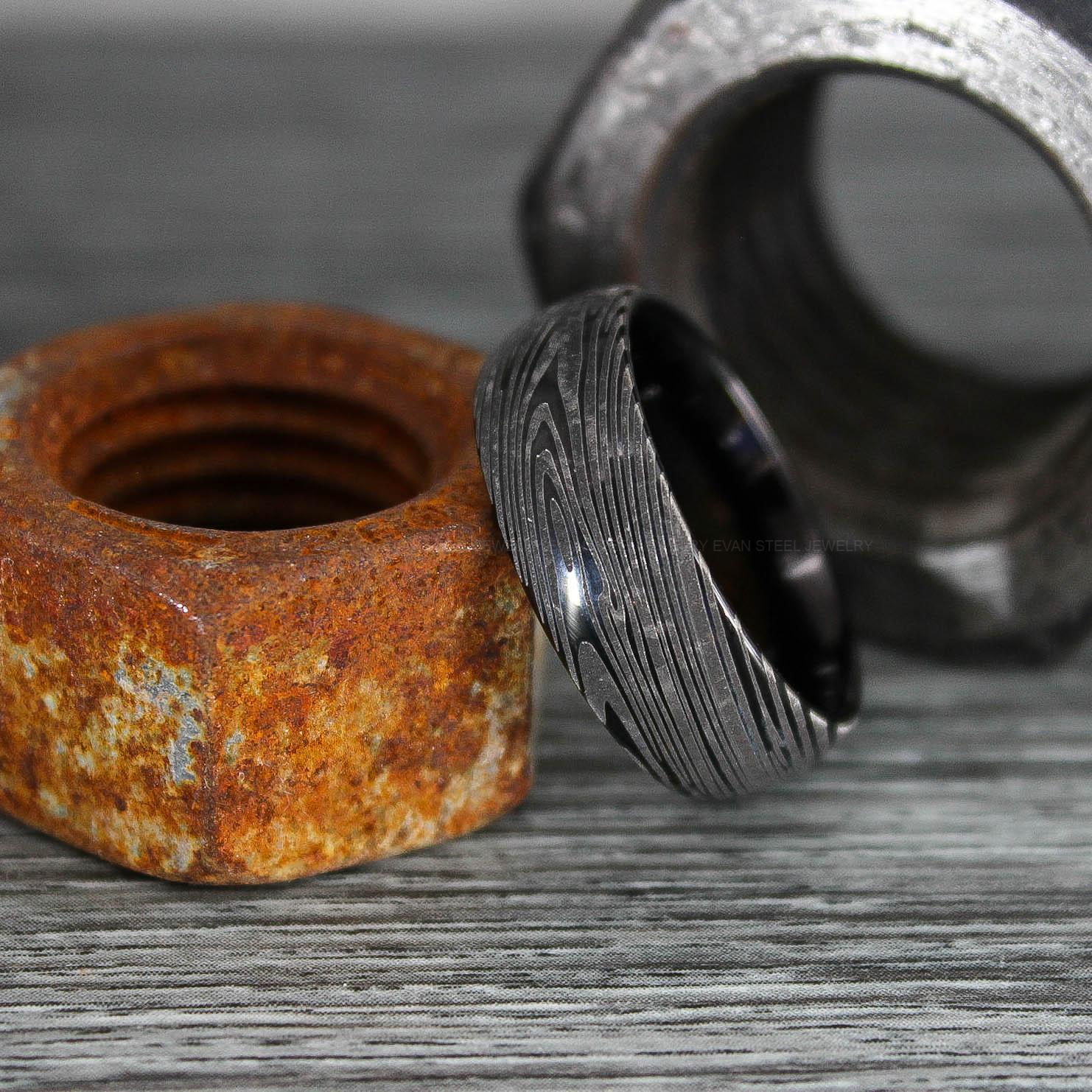 IMG_0340 Damascus Steel Ring, Damascus Steel Wedding Ring, Damascus Steel Wedding Band, Black Wedding Ring, Black Damascus Steel Wedding Ring - Image 1