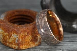 Damascus Steel Ring, Damascus Steel Wedding Ring, Damascus Steel Wedding Band, Rose Gold Wedding Ring, Rose Gold Damascus Steel Wedding Ring