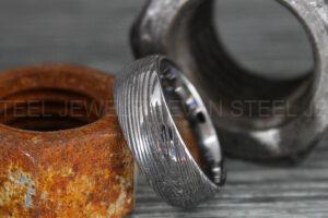 Damascus Steel Ring, Damascus Steel Wedding Ring, Damascus Steel Wedding Band, Silver Wedding Ring, Silver Damascus Steel Wedding Ring