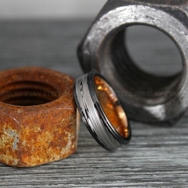 Damascus Steel Ring, Damascus Steel Wedding Ring, Damascus Steel Wedding Band, Black Wedding Ring, Black Damascus Steel Wedding Ring