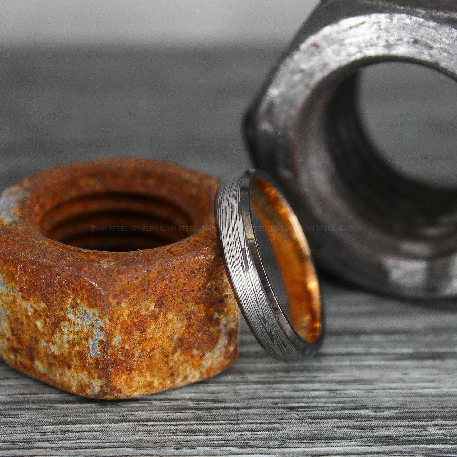 IMG_0348 Damascus Steel Ring, Damascus Steel Wedding Ring, Damascus Steel Wedding Band, Gunmetal Wedding Ring, Gunmetal Damascus Steel Wedding Ring - Image 1
