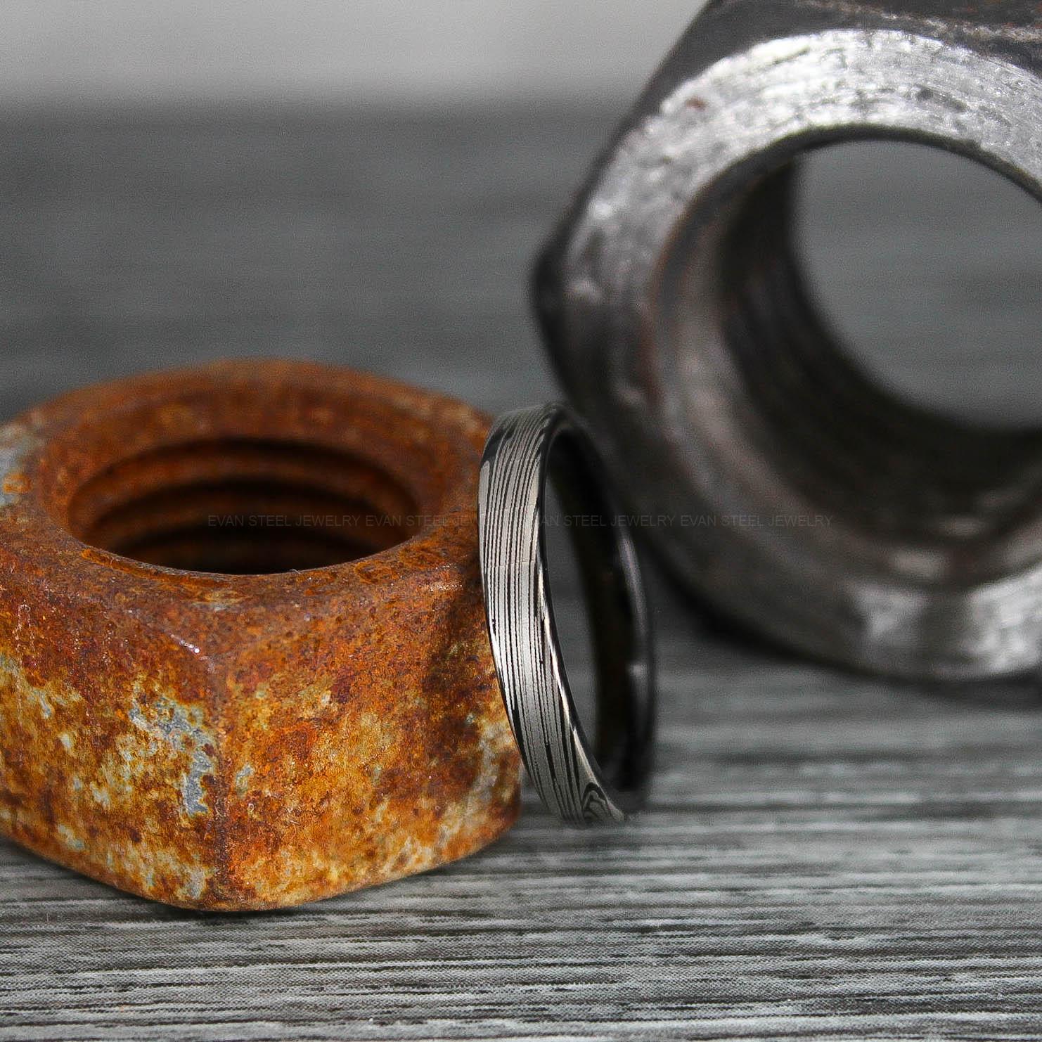 IMG_0349 Damascus Steel Ring, Damascus Steel Wedding Ring, Damascus Steel Wedding Band, Black Wedding Ring, Black Damascus Steel Wedding Ring - Image 1