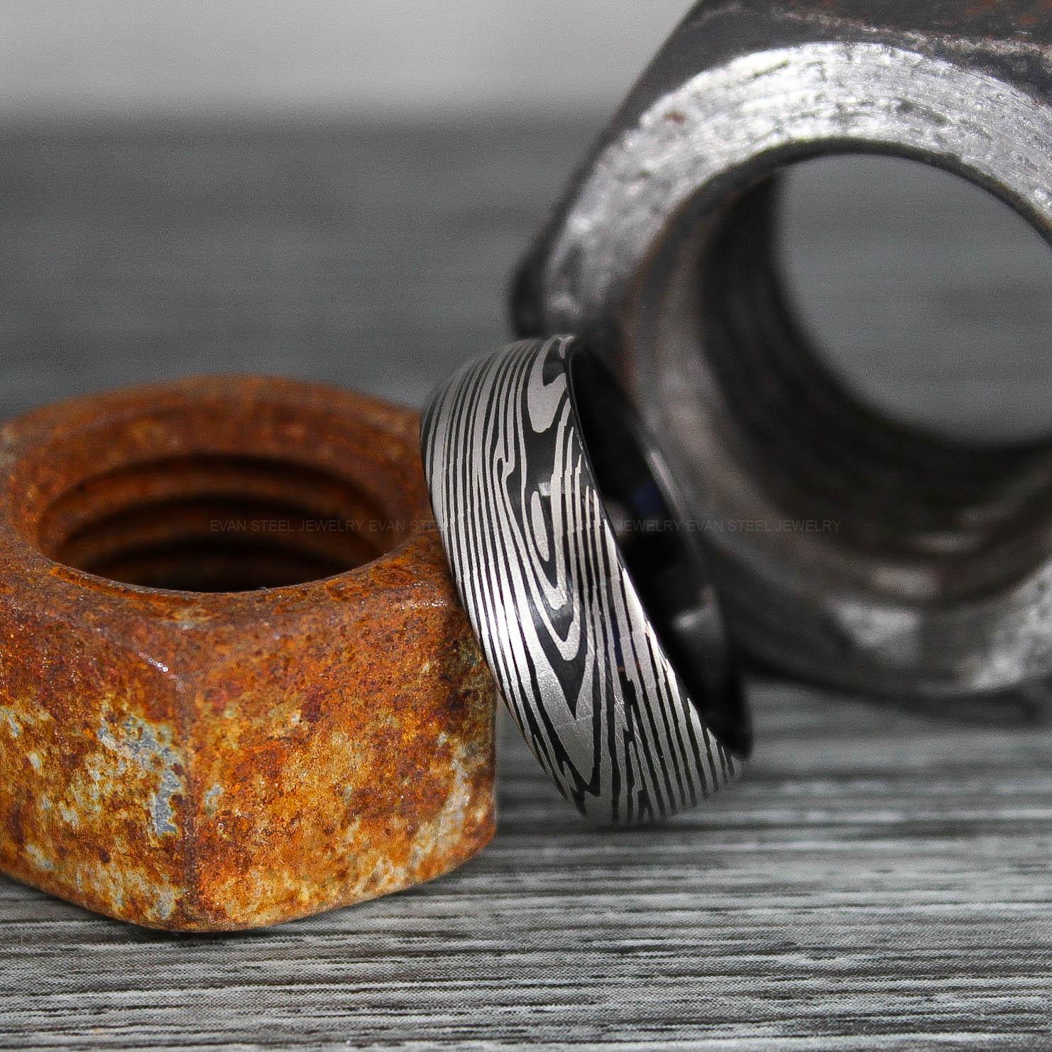 IMG_0351 Damascus Steel Ring, Damascus Steel Wedding Ring, Damascus Steel Wedding Band, Black Wedding Ring, Black Damascus Steel Wedding Ring - Image 1