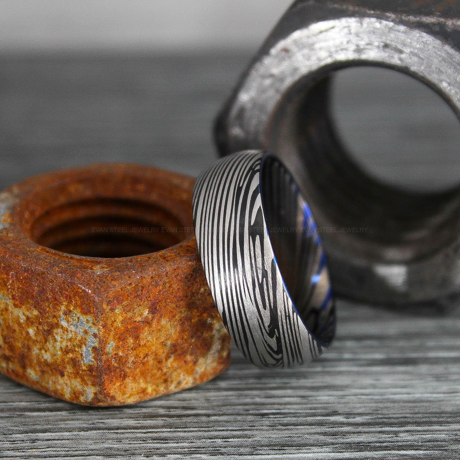 IMG_0352 Damascus Steel Ring, Damascus Steel Wedding Ring, Damascus Steel Wedding Band, Black Wedding Ring, Black Damascus Steel Wedding Ring - Image 1