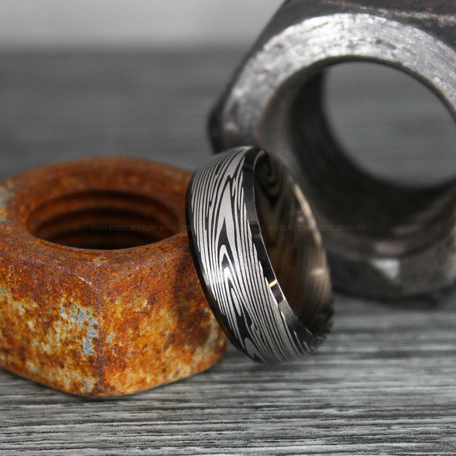IMG_0353 Damascus Steel Ring, Damascus Steel Wedding Ring, Damascus Steel Wedding Band, Black Wedding Ring, Black Damascus Steel Wedding Ring - Image 1
