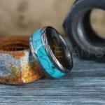 Damascus Steel Ring, Turquoise Ring, Damascus Steel Wedding Ring, Damascus Steel Wedding Band