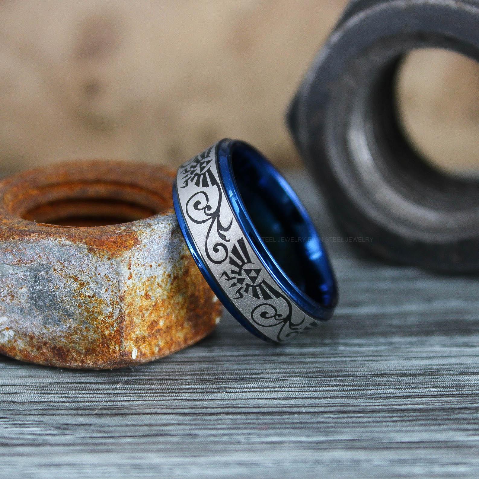 IMG_0582 Zelda Ring, Zelda Wedding Ring, Gamer Ring, Gamer Jewelry, Zelda Wedding Band, Gamer Wedding Ring, Blue Wedding Ring - Image 1