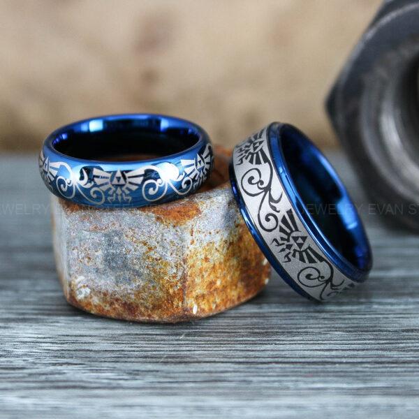 Zelda Rings, Zelda Wedding Rings, Gamer Rings, Gamer Jewelry, Zelda Wedding Bands, Gamer Wedding Rings, Blue Wedding Rings