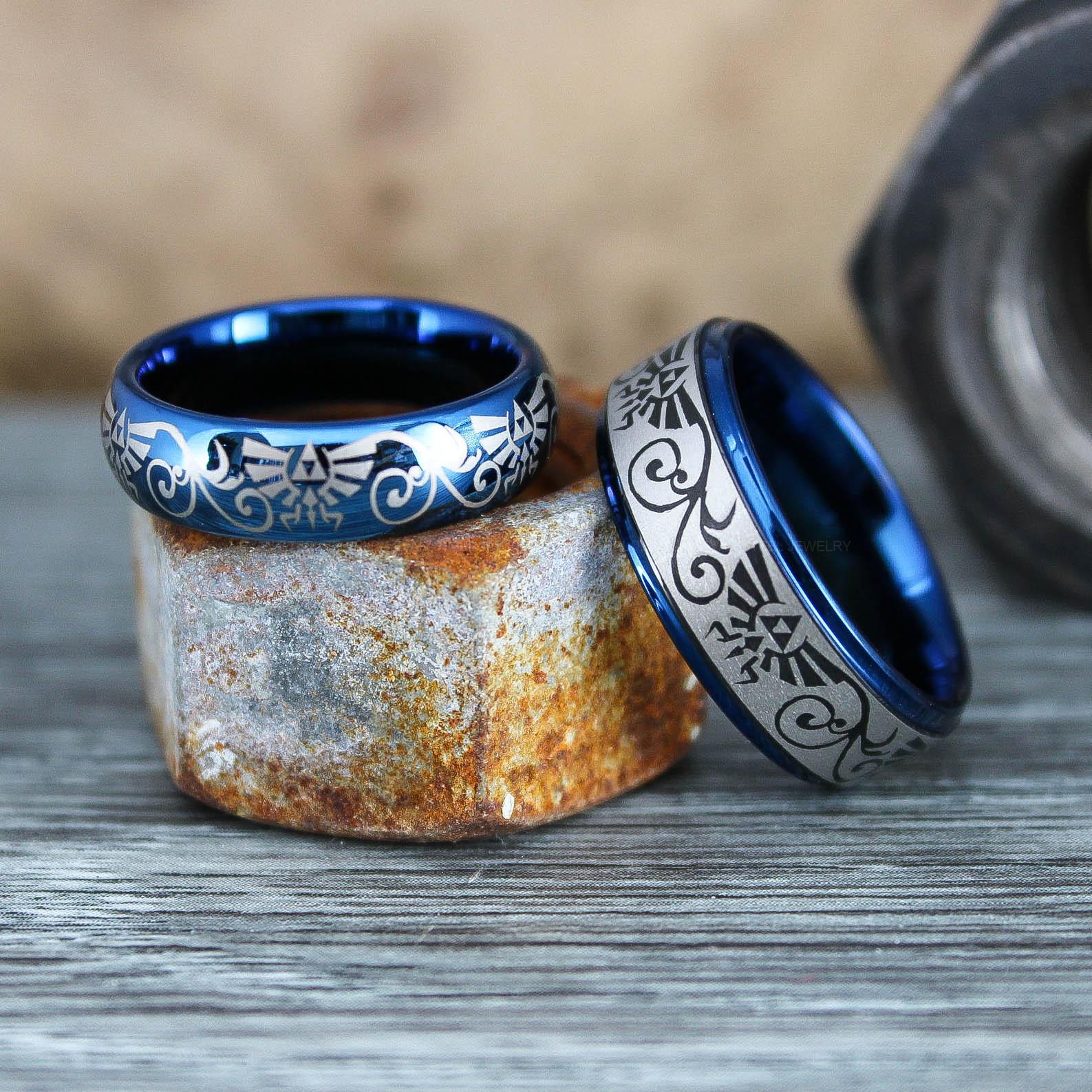 IMG_0583 Zelda Rings, Zelda Wedding Rings, Gamer Rings, Gamer Jewelry, Zelda Wedding Bands, Gamer Wedding Rings, Blue Wedding Rings - Image 1