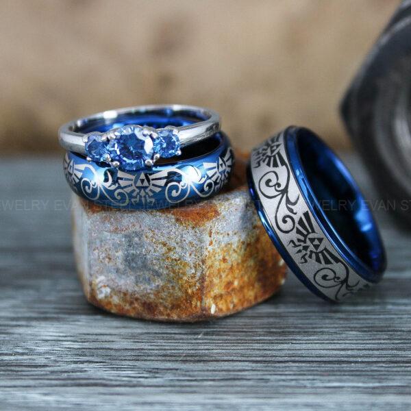 Zelda Rings, Zelda Wedding Rings, Gamer Rings, Gamer Jewelry, Zelda Wedding Bands, Gamer Wedding Rings, Blue Wedding Rings