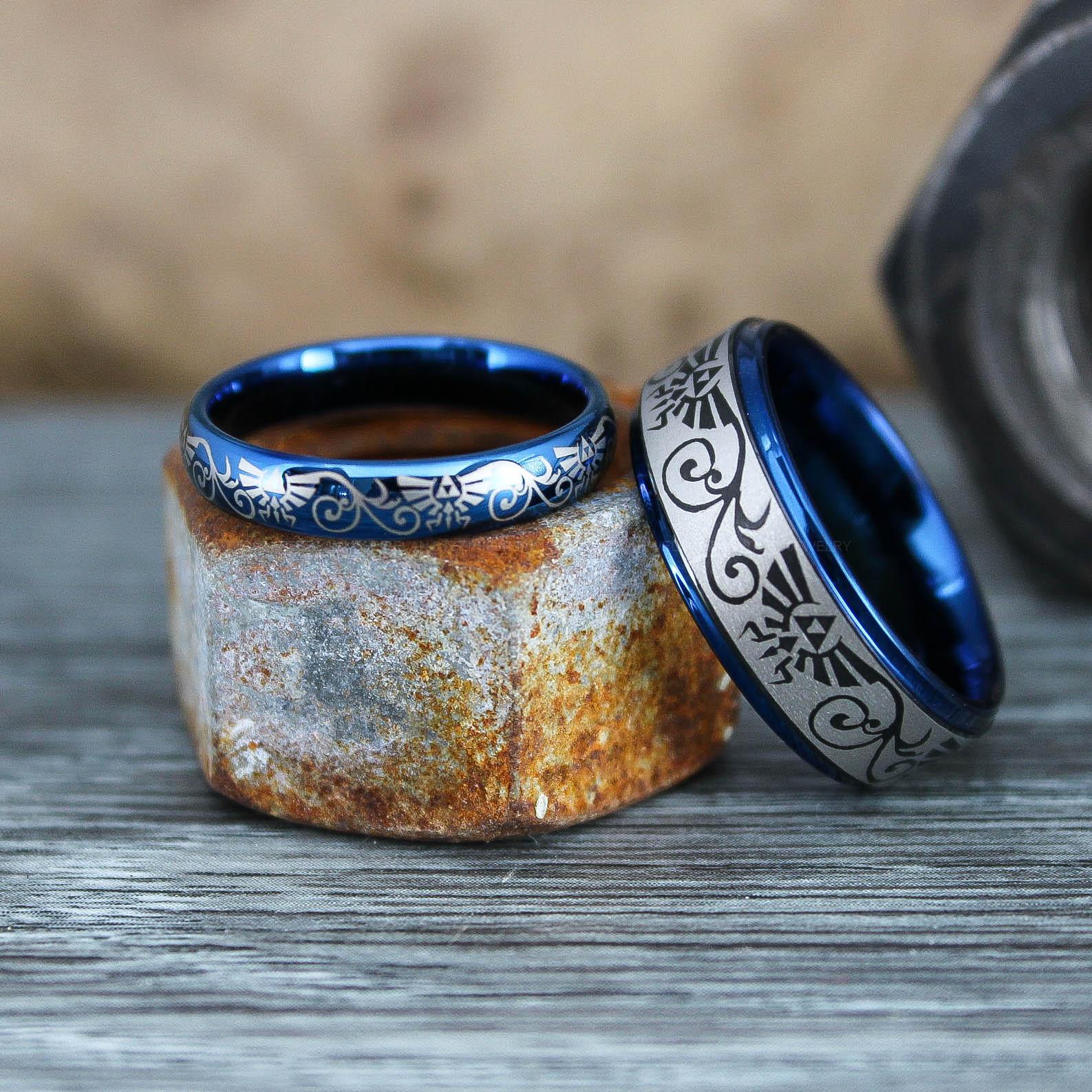 IMG_0585 Zelda Rings, Zelda Wedding Rings, Gamer Rings, Gamer Jewelry, Zelda Wedding Bands, Gamer Wedding Rings, Blue Wedding Rings - Image 1