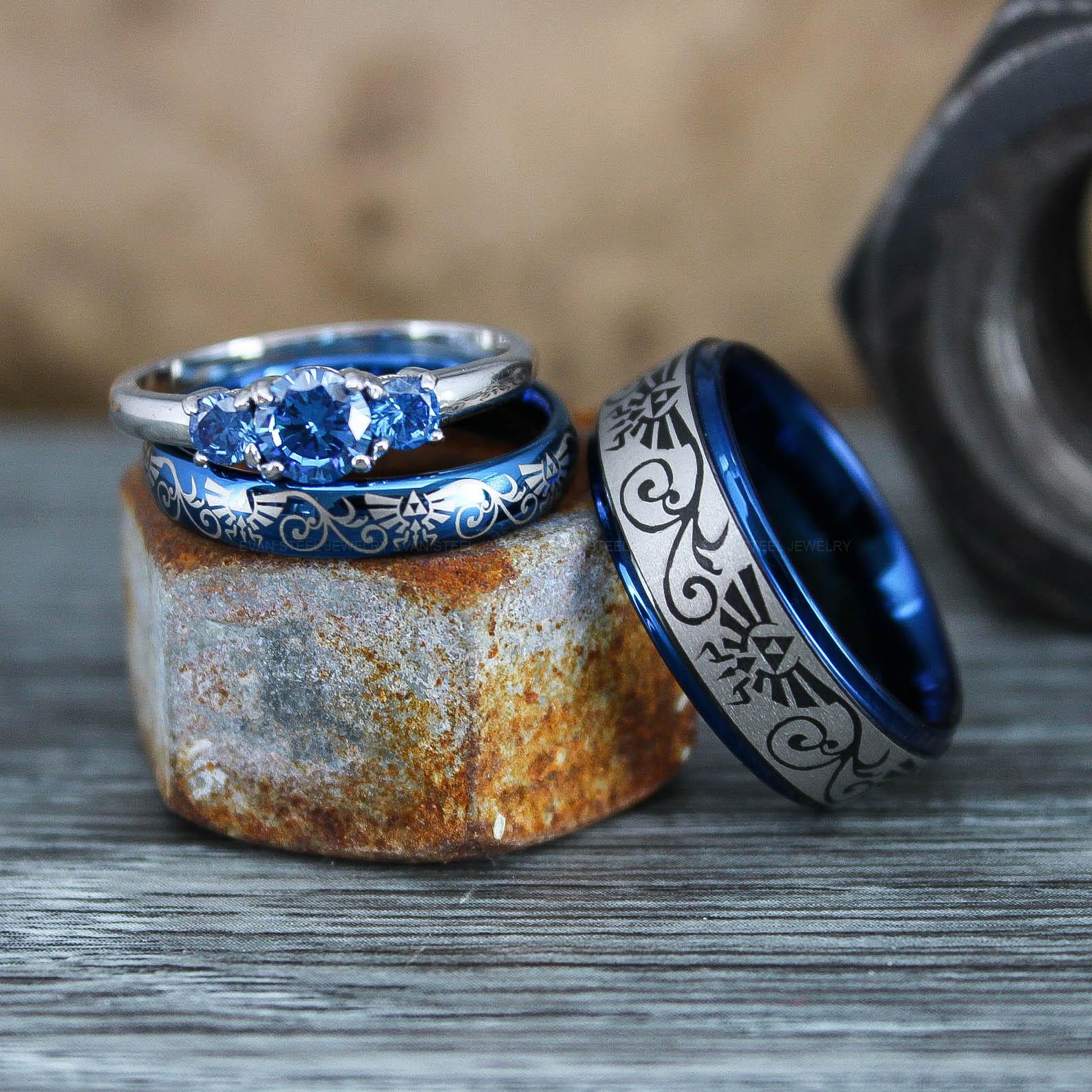 IMG_0586 Zelda Rings, Zelda Wedding Rings, Gamer Rings, Gamer Jewelry, Zelda Wedding Bands, Gamer Wedding Rings, Blue Wedding Rings - Image 1