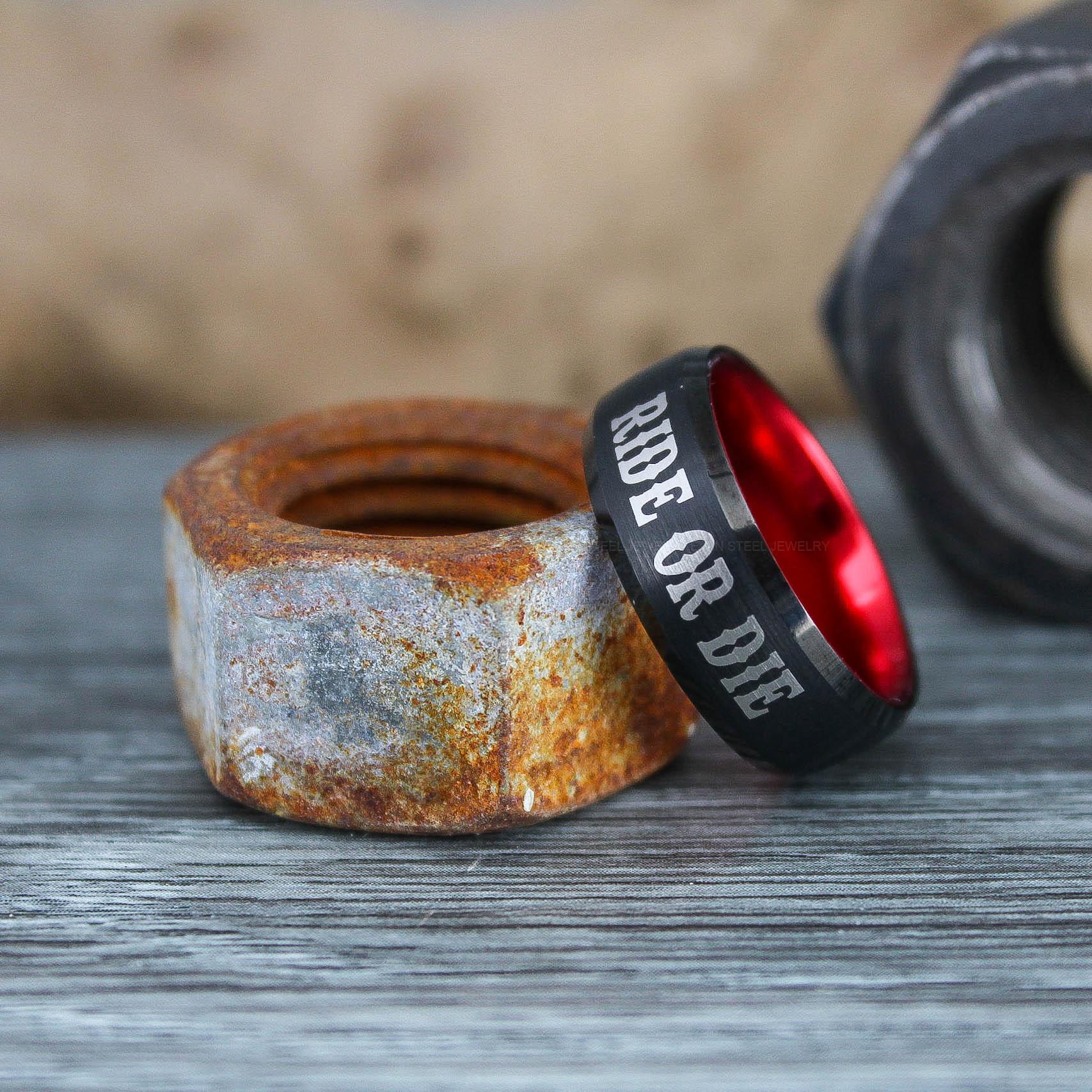IMG_0588 Ride or Die Ring, Ride or Die, Ride or Die Wedding Ring, Ride or Die Wedding Band, Black Wedding Ring, Black Wedding Band, Biker Ring - Image 1