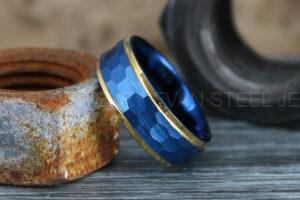 Hammered Ring, Hammered Wedding Ring, Blue Wedding Band, Blue Wedding Ring