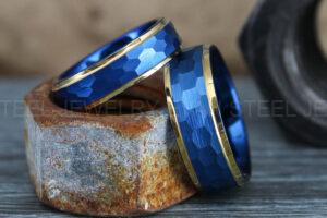 Hammered Rings, Hammered Wedding Rings, Blue Wedding Bands, Blue Wedding Rings