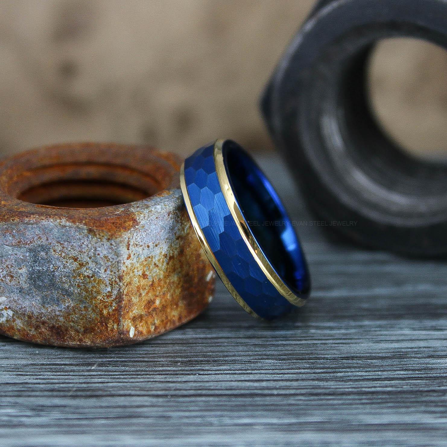 IMG_0598 Hammered Ring, Hammered Wedding Ring, Blue Wedding Band, Blue Wedding Ring - Image 1