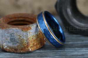 Hammered Ring, Hammered Wedding Ring, Blue Wedding Band, Blue Wedding Ring