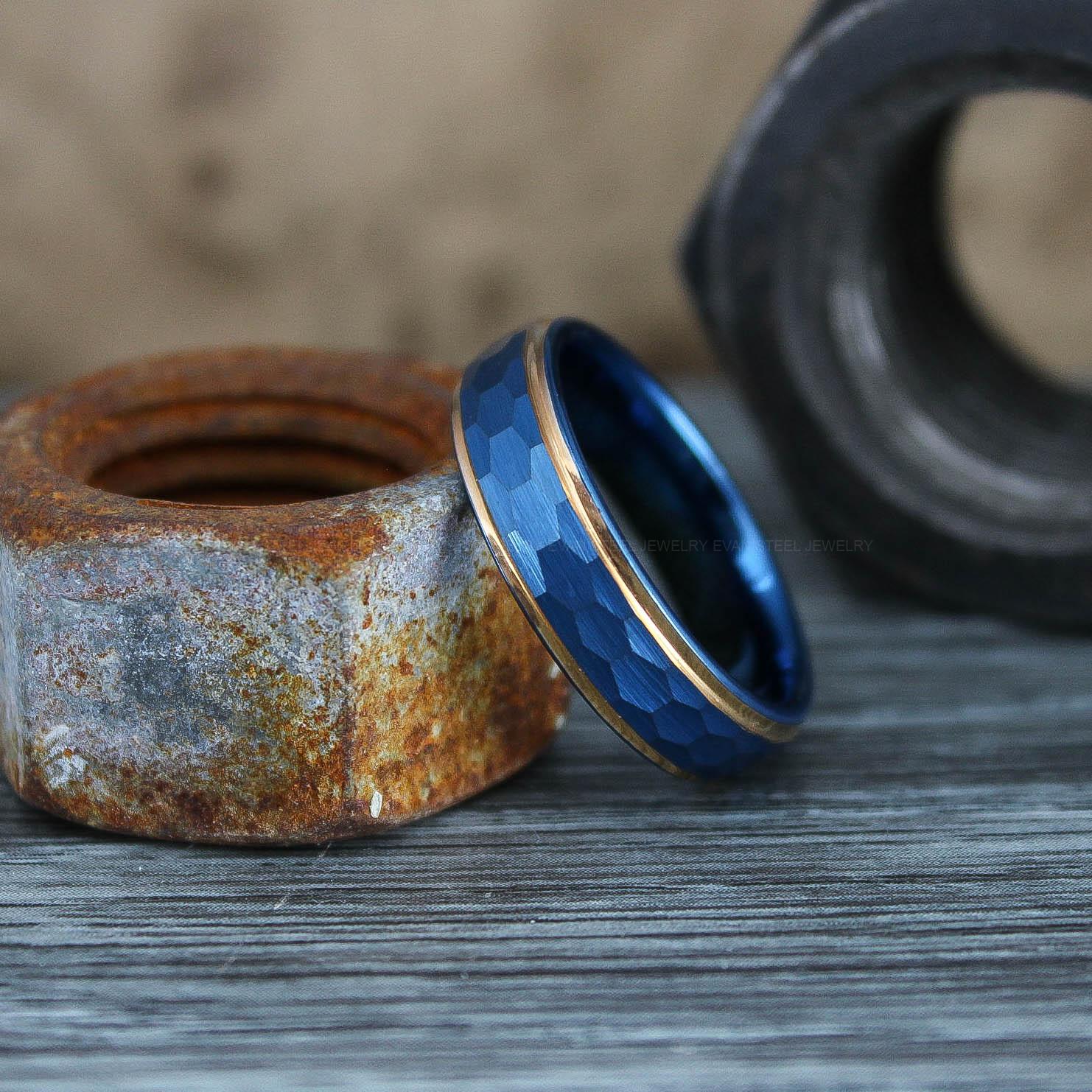 IMG_0599 Hammered Ring, Hammered Wedding Ring, Blue Wedding Band, Blue Wedding Ring - Image 1
