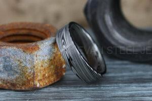Damascus Steel Ring, Damascus Steel Wedding Ring, Damascus Steel Wedding Band, Black Wedding Ring, Black Damascus Steel Wedding Ring