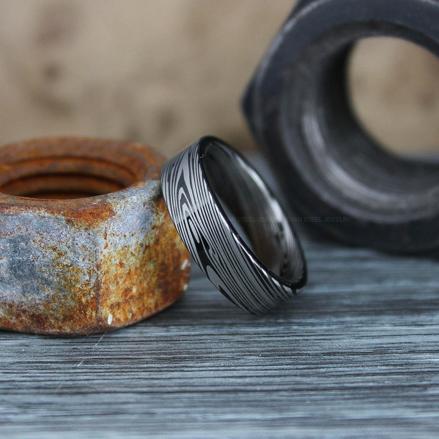 IMG_0609 Damascus Steel Ring, Damascus Steel Wedding Ring, Damascus Steel Wedding Band, Black Wedding Ring, Black Damascus Steel Wedding Ring - Image 1