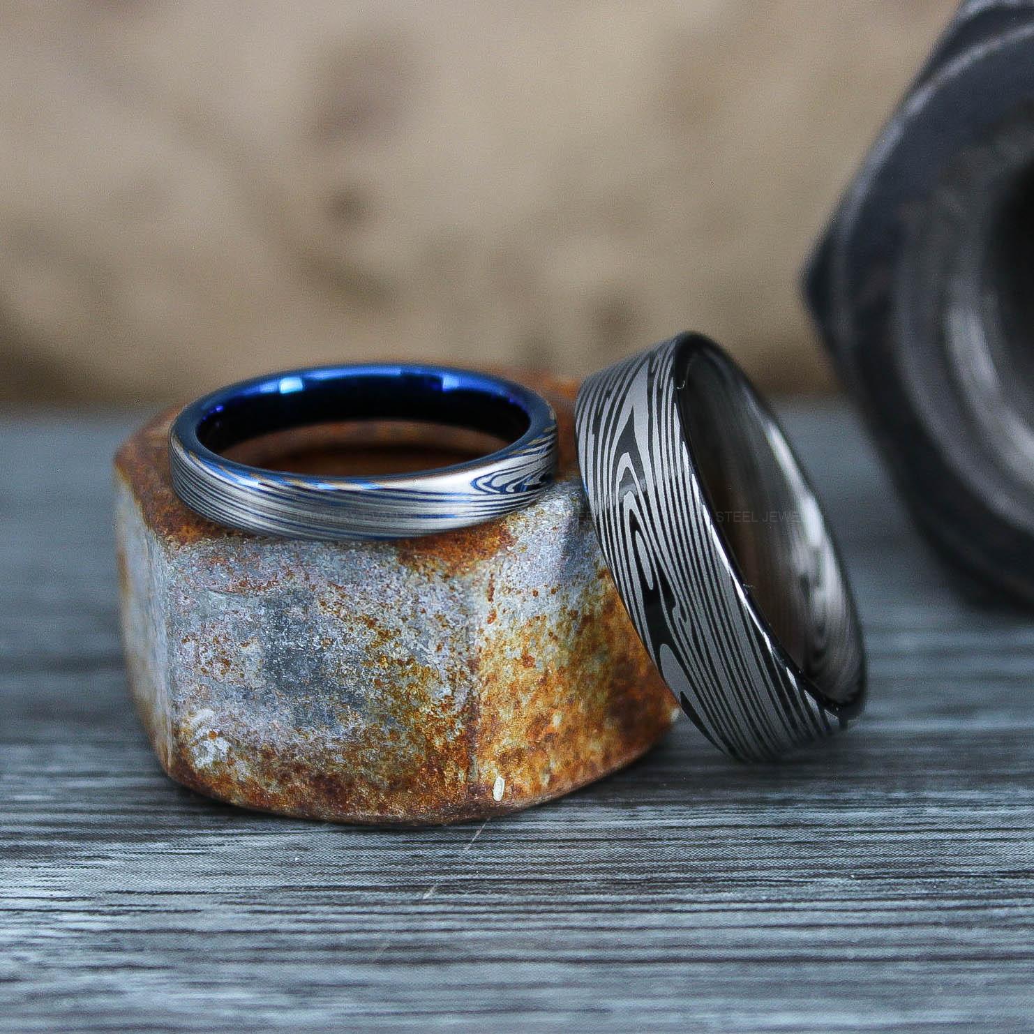 IMG_0610 Damascus Steel Rings, Damascus Steel Wedding Rings, Damascus Steel Wedding Band, Black Wedding Rings, Black Damascus Steel Wedding Rings - Image 1