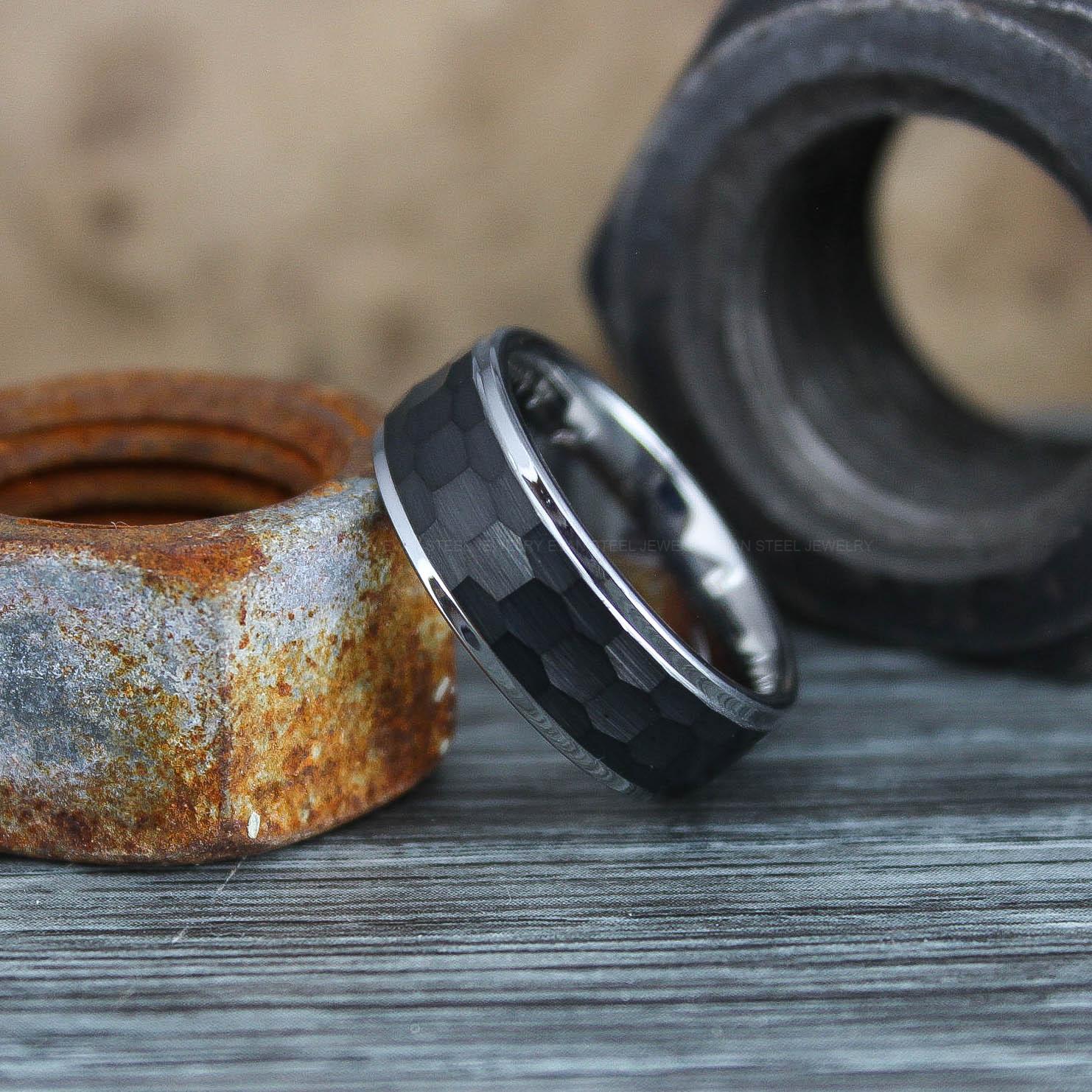 IMG_0612 Hammered Ring, Hammered Wedding Ring, Black Wedding Band, Black Wedding Ring - Image 1