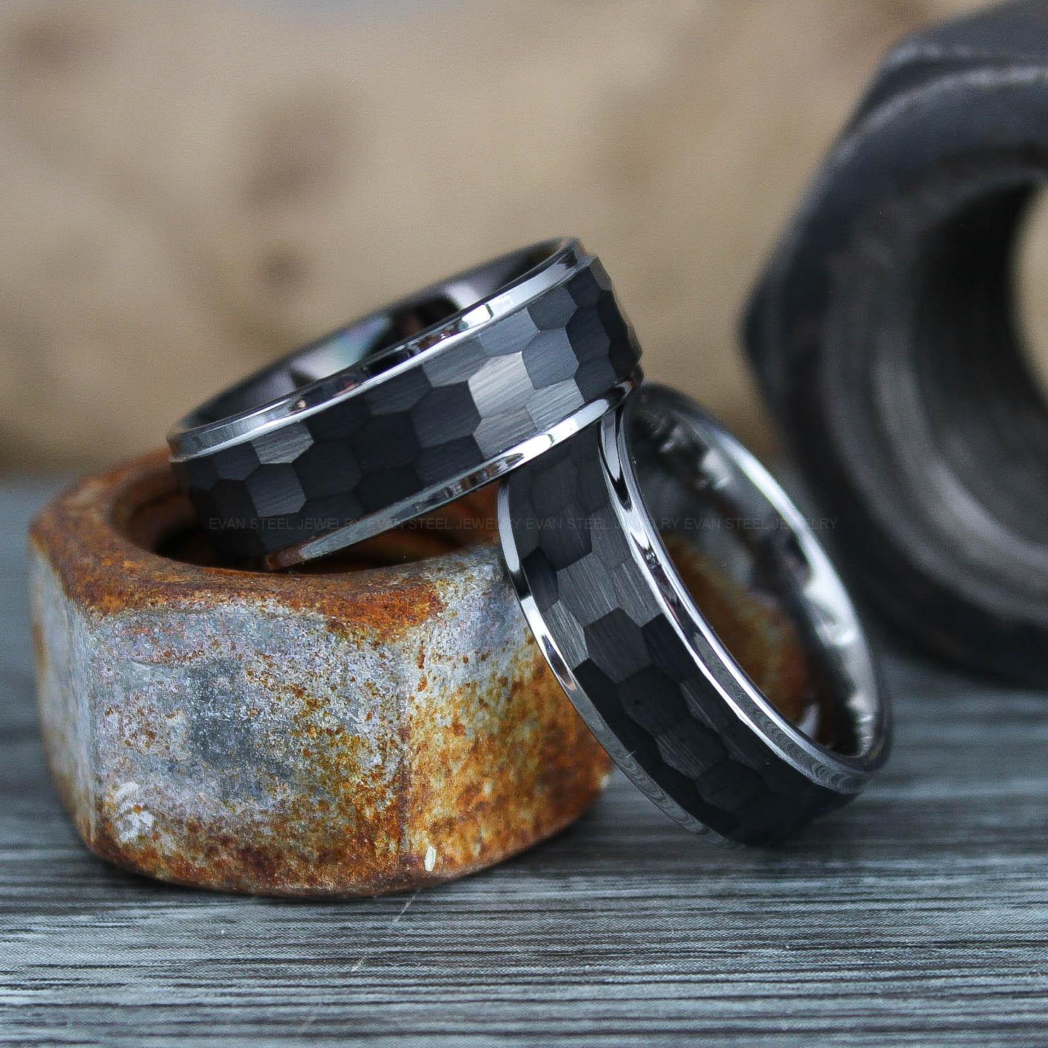 IMG_0613 Hammered Rings, Mens Couple Rings, Hammered Wedding Rings, Black Wedding Bands, Black Wedding Rings - Image 1