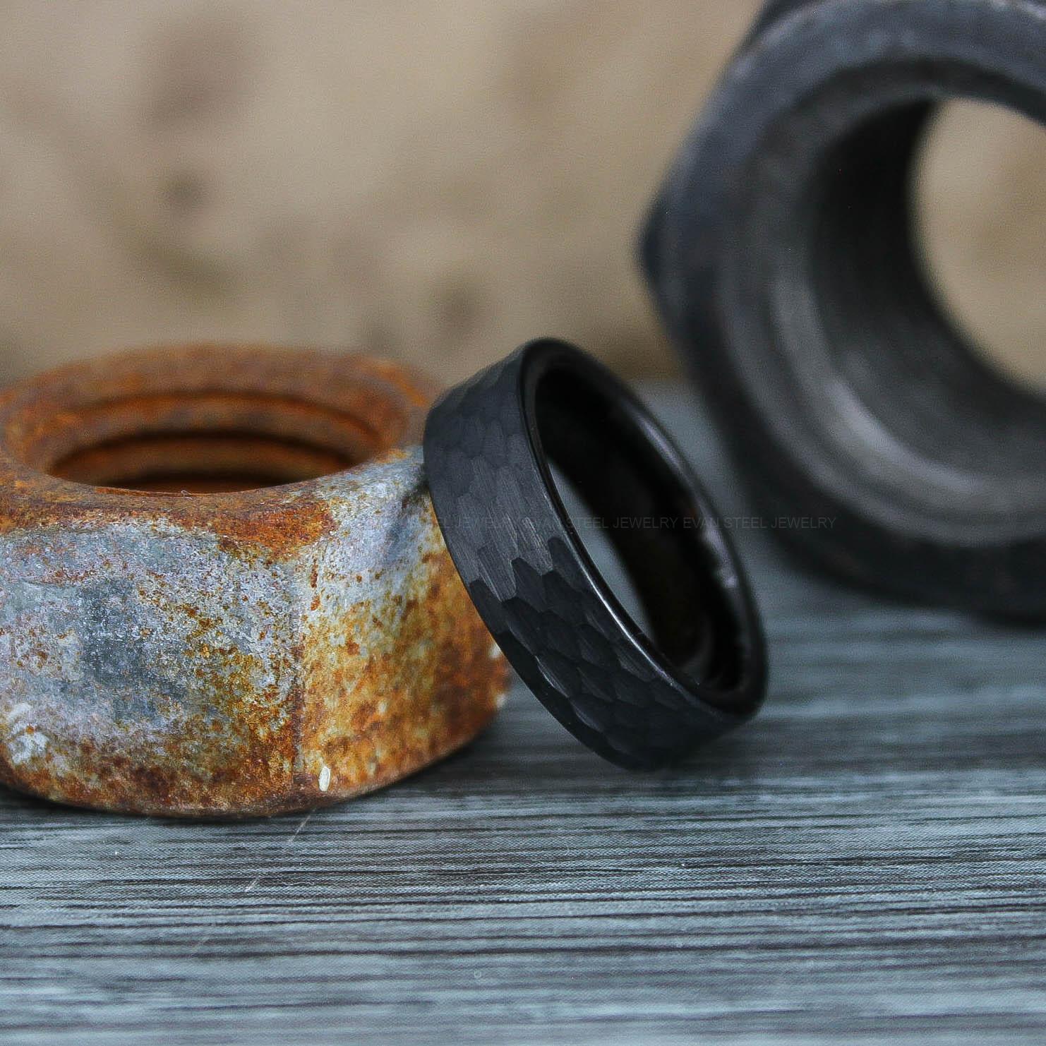 IMG_0615 Hammered Ring, Hammered Wedding Ring, Black Wedding Band, Black Wedding Ring - Image 1