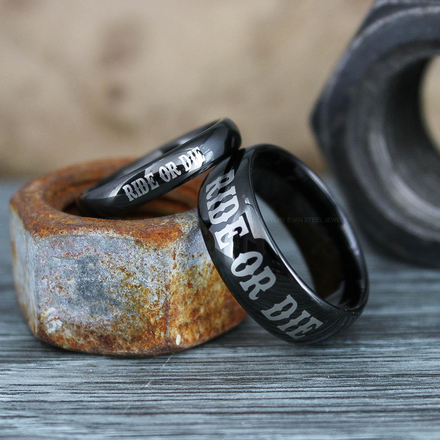 IMG_0617 Ride or Die Rings, Ride or Die, Ride or Die Wedding Rings, Ride or Die Wedding Bands, Black Wedding Rings, Black Wedding Bands, Biker Rings - Image 1