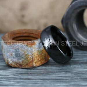 Sun and Moon Rings, Couple Rings, 3 Piece Couple Set Black Tungsten Bands, Matching Wedding Rings, Sun and Moon Wedding Bands, Sun Ring - Image 6
