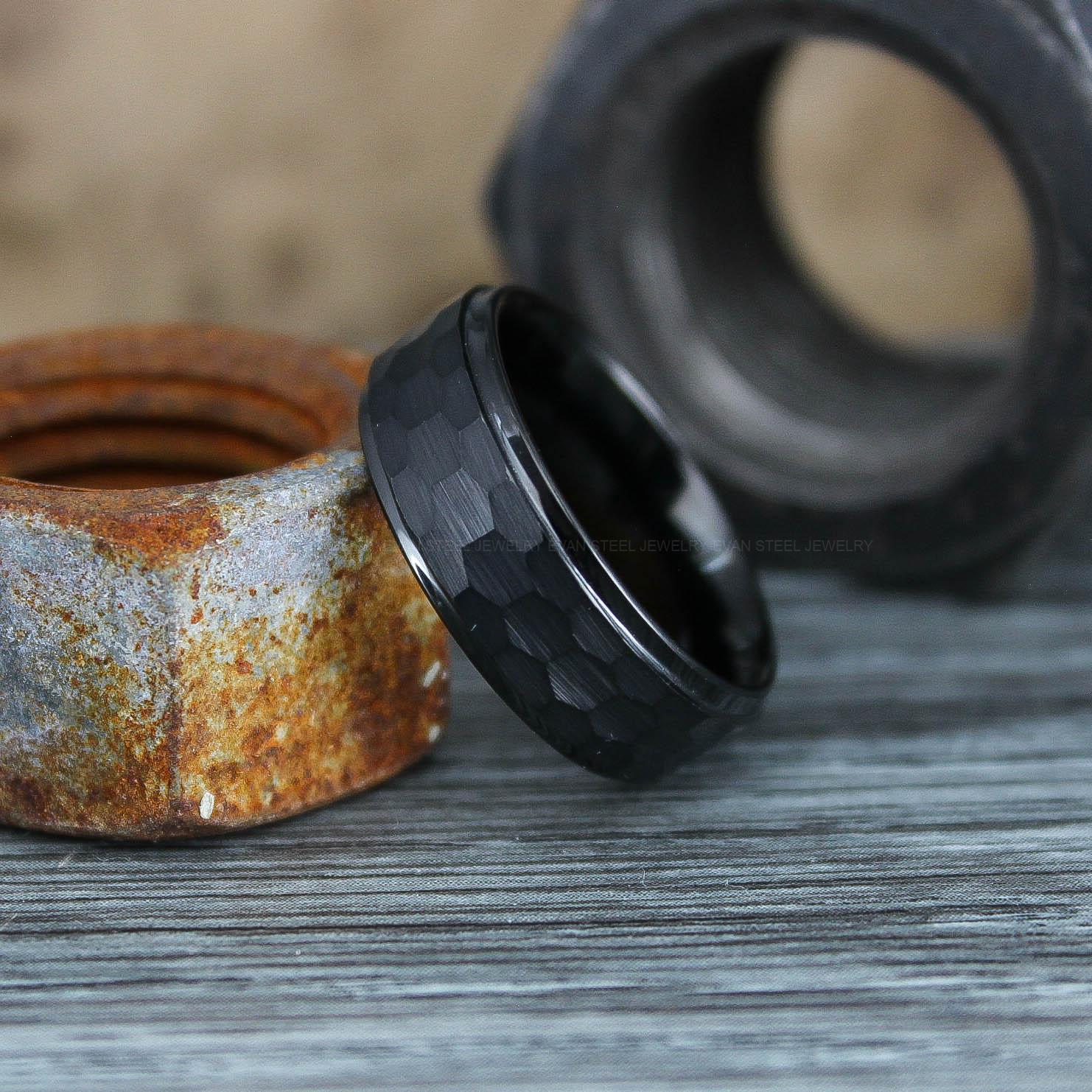 IMG_0625 Hammered Ring, Hammered Wedding Ring, Black Wedding Band, Black Wedding Ring - Image 1