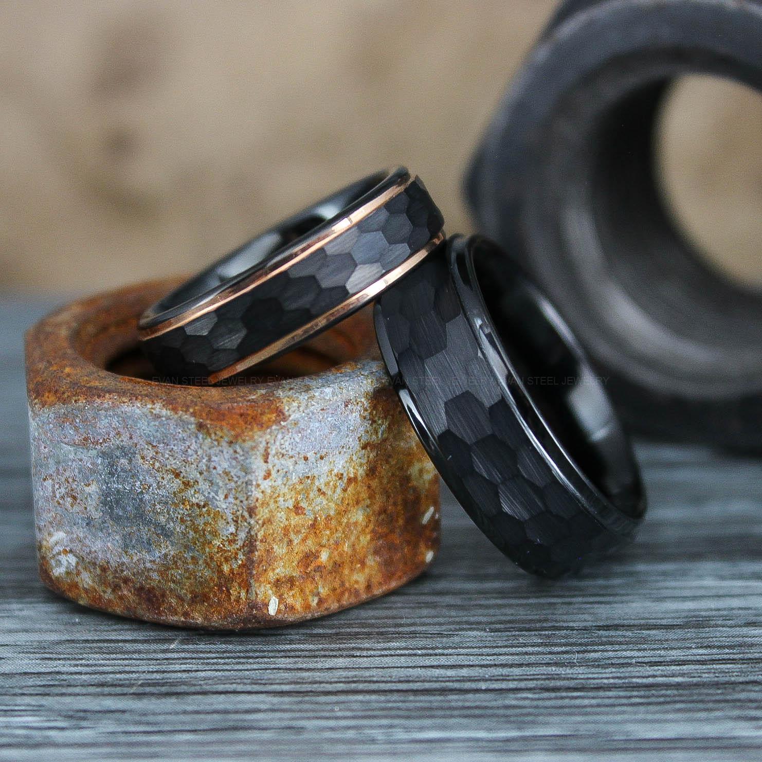 IMG_0627 Hammered Rings, Hammered Wedding Rings, Black Wedding Bands, Black Wedding Rings - Image 1