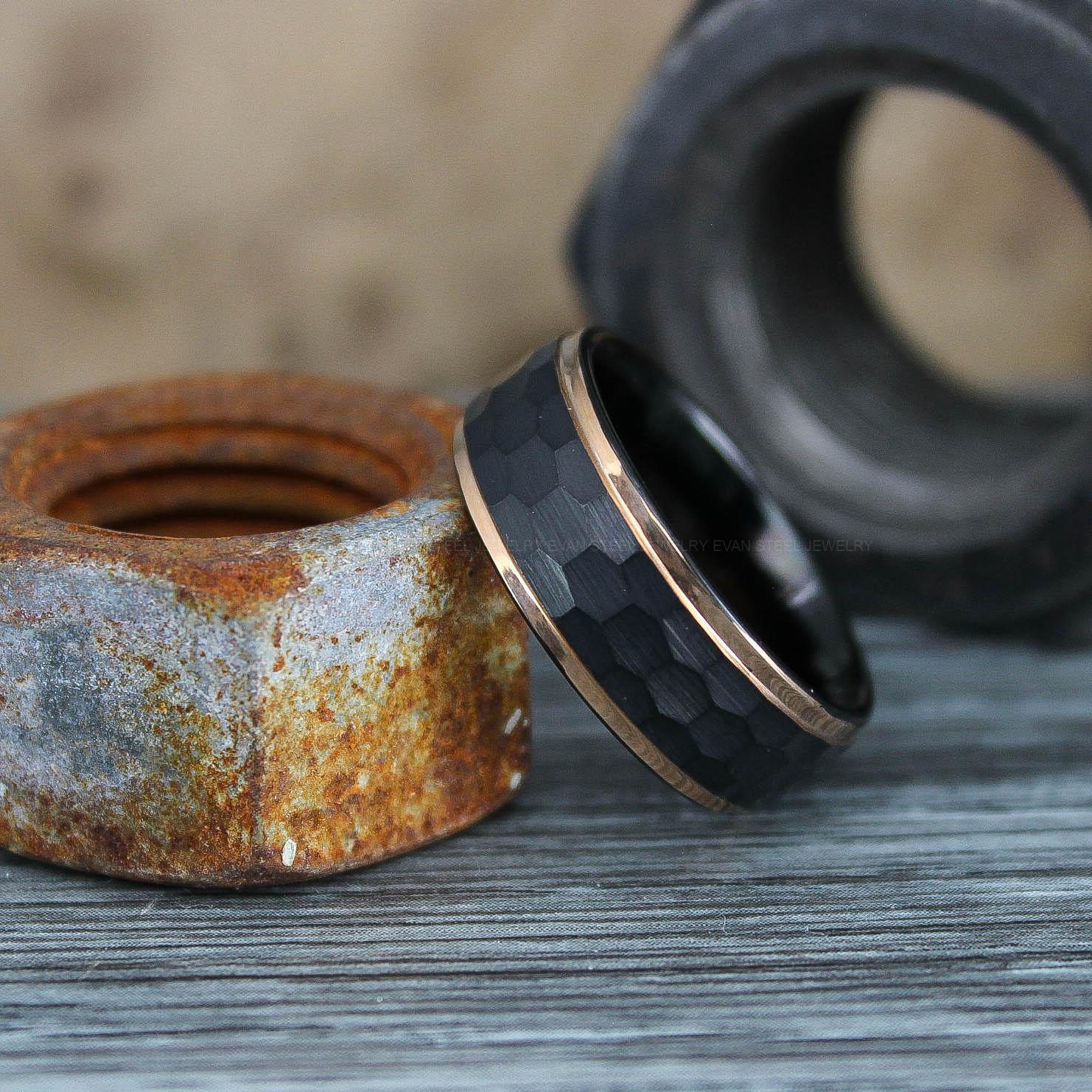 IMG_0628 Hammered Ring, Hammered Wedding Ring, Black Wedding Band, Black Wedding Ring - Image 1