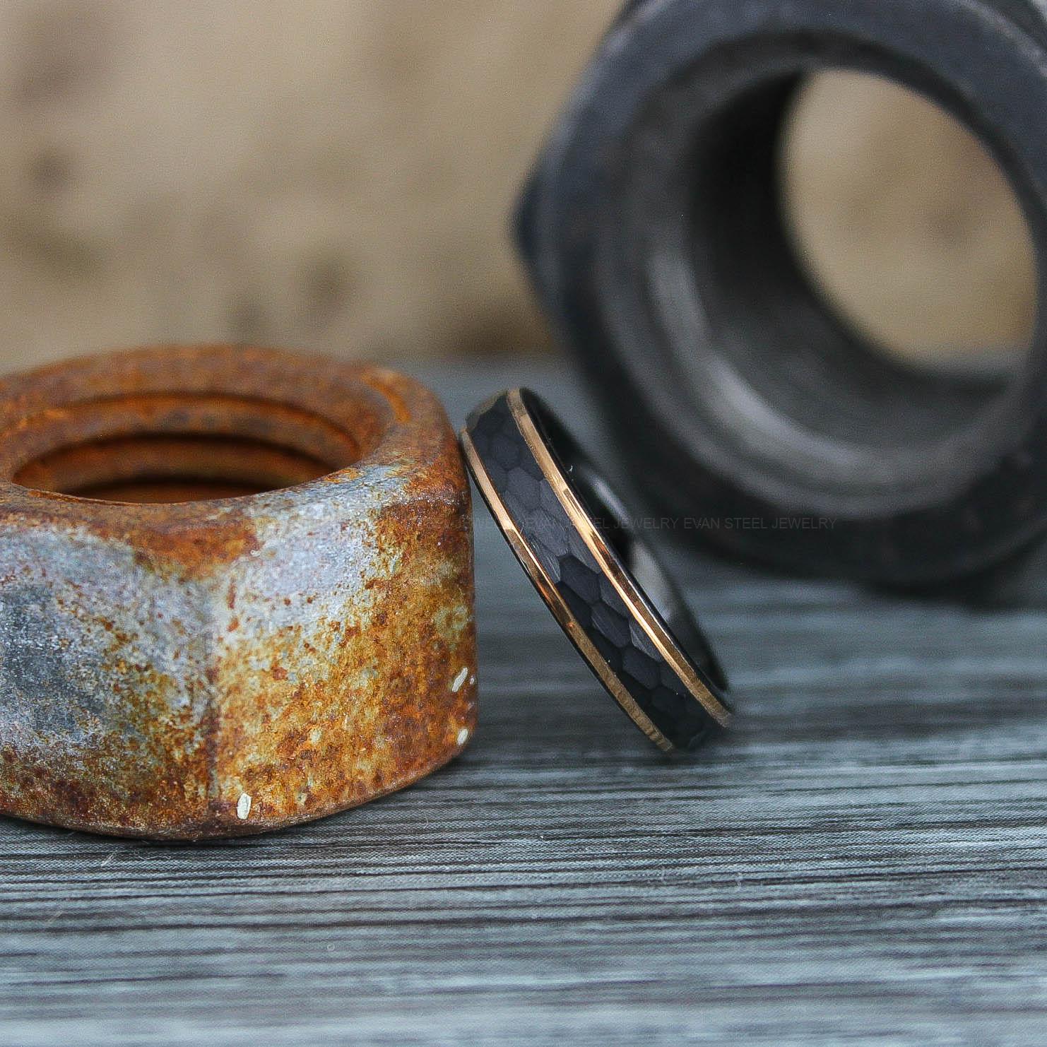 IMG_0630 Hammered Ring, Hammered Wedding Ring, Black Wedding Band, Black Wedding Ring - Image 1