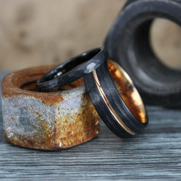 Hammered Rings, Hammered Wedding Rings, Black Wedding Bands, Black Wedding Rings