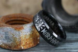 Vegvisir Rings, Vikings Rings, Viking Runes Rings, Norsemen Rings, Nordic Runes Rings, Black Tungsten Bands, Black Wedding Rings, Black Wedding Bands
