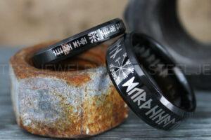 Vegvisir Rings, Vikings Rings, Viking Runes Rings, Norsemen Rings, Nordic Runes Rings, Black Tungsten Bands, Black Wedding Rings, Black Wedding Bands